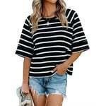 Women's Summer Colorblock Crewneck Bell Sleeve Loose T-Shirt