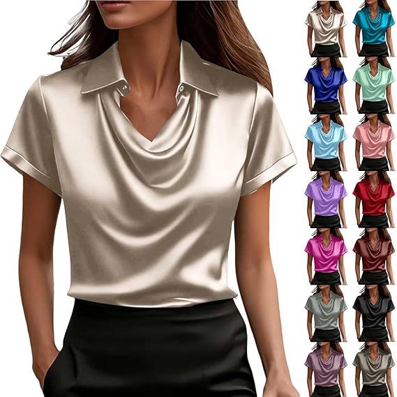 Women's Draped Neck Short Sleeve Solid Color Top