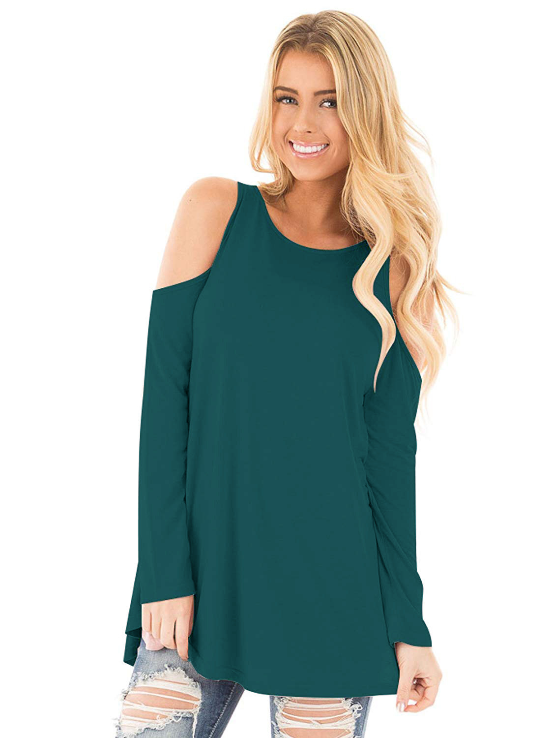 Women's Long Sleeve Off-Shoulder Round Neck T-Shirt