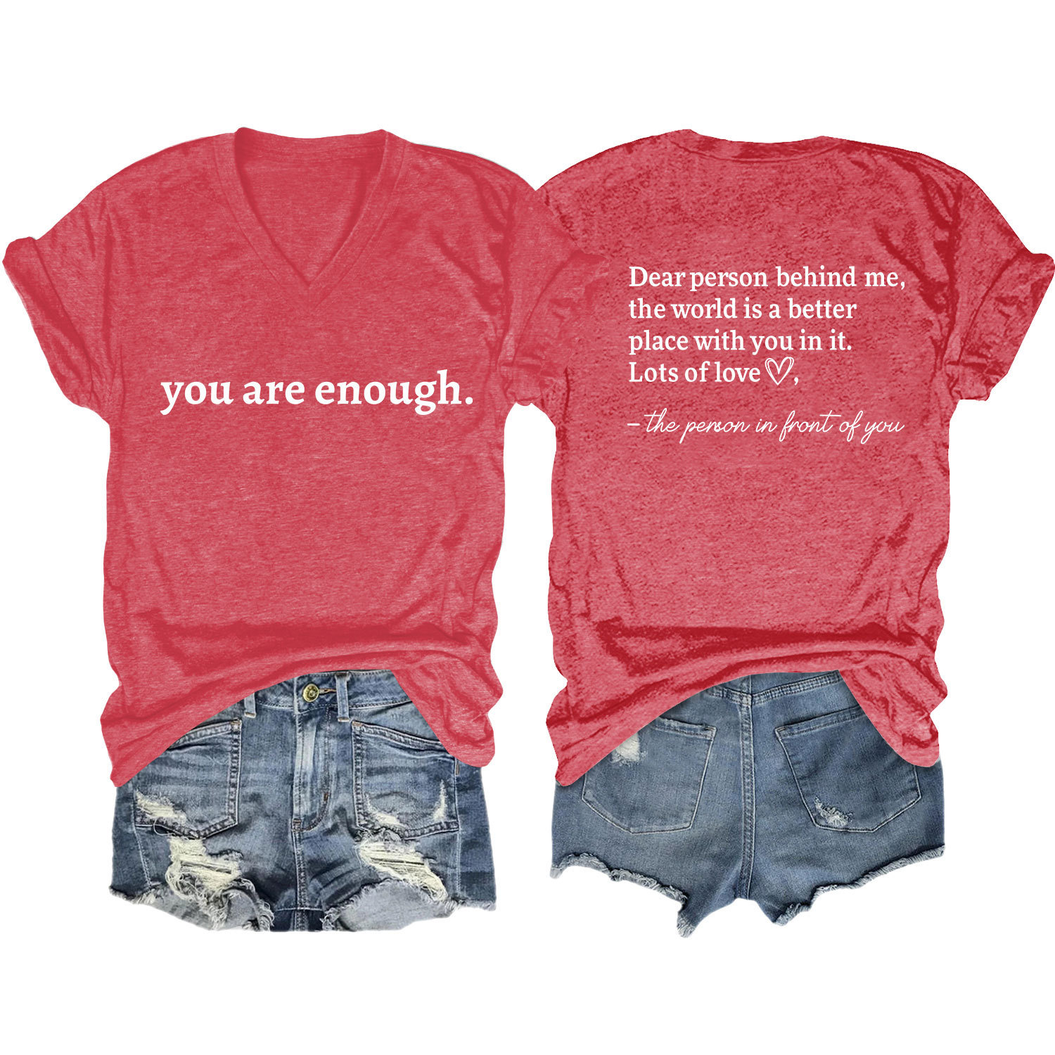 Women's Summer Heart Letter Print V-Neck Short Sleeve T-Shirt