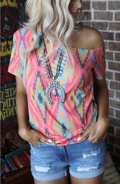 Women's Short Sleeve Printed Crew Neck Shirt