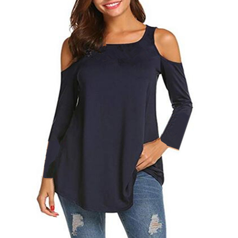 Women's Off-Shoulder Long-Sleeve Loose Plus-Size T-Shirt