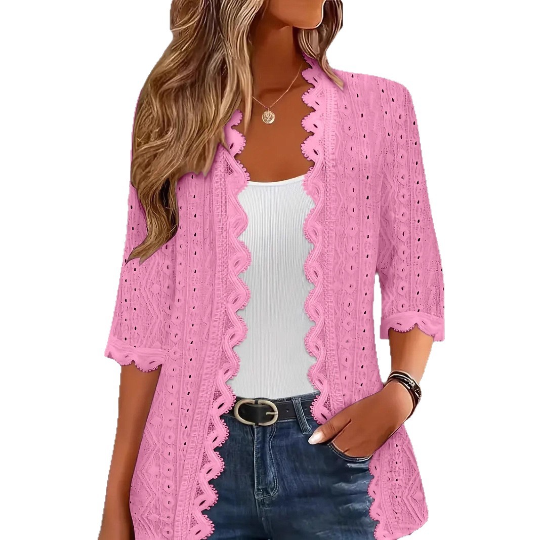 Women's Slim Fit Cutout Mid-Sleeve Cardigan Jacket