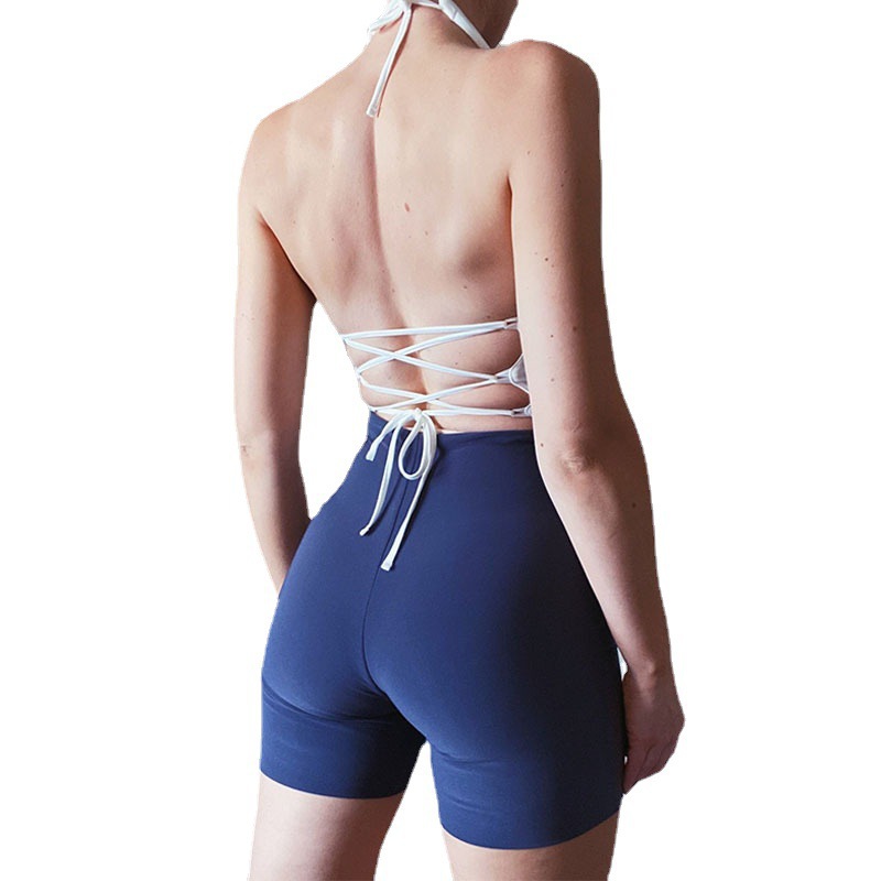 Women's Solid U-Neck Sleeveless Tie-Back Halter Crop Top