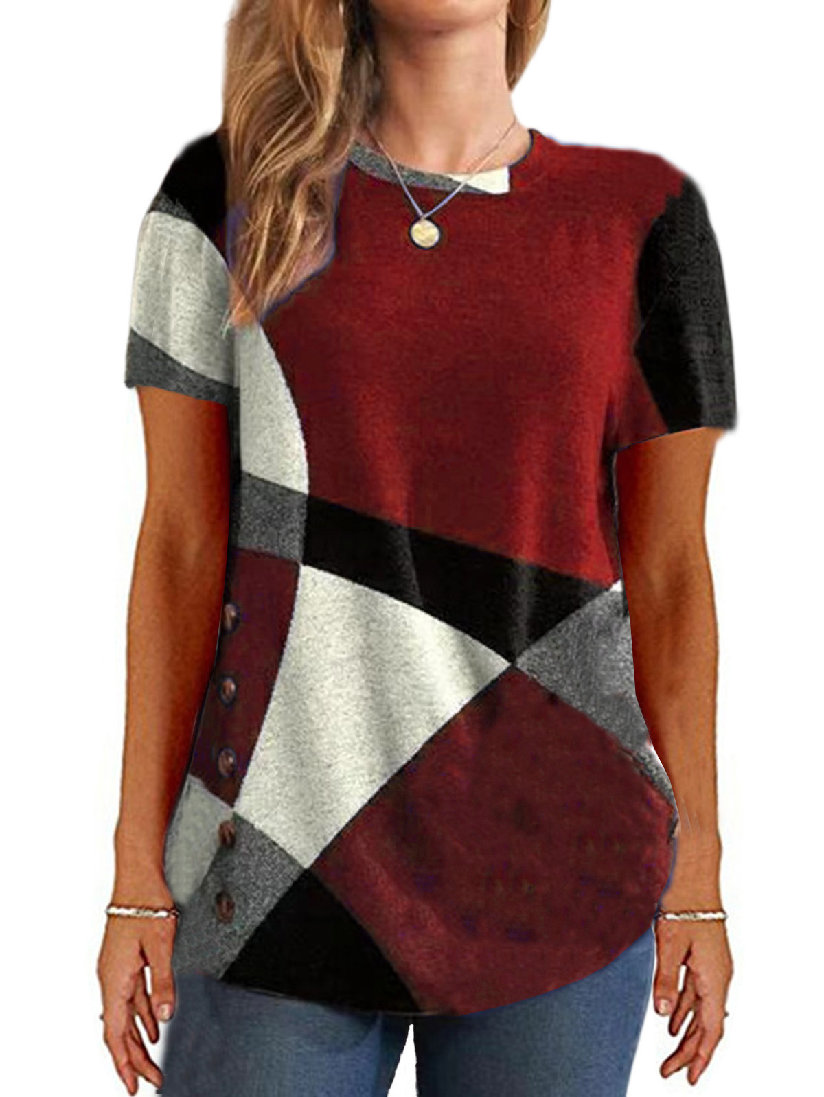 Women's Colorblock Print Short-Sleeve T-Shirt