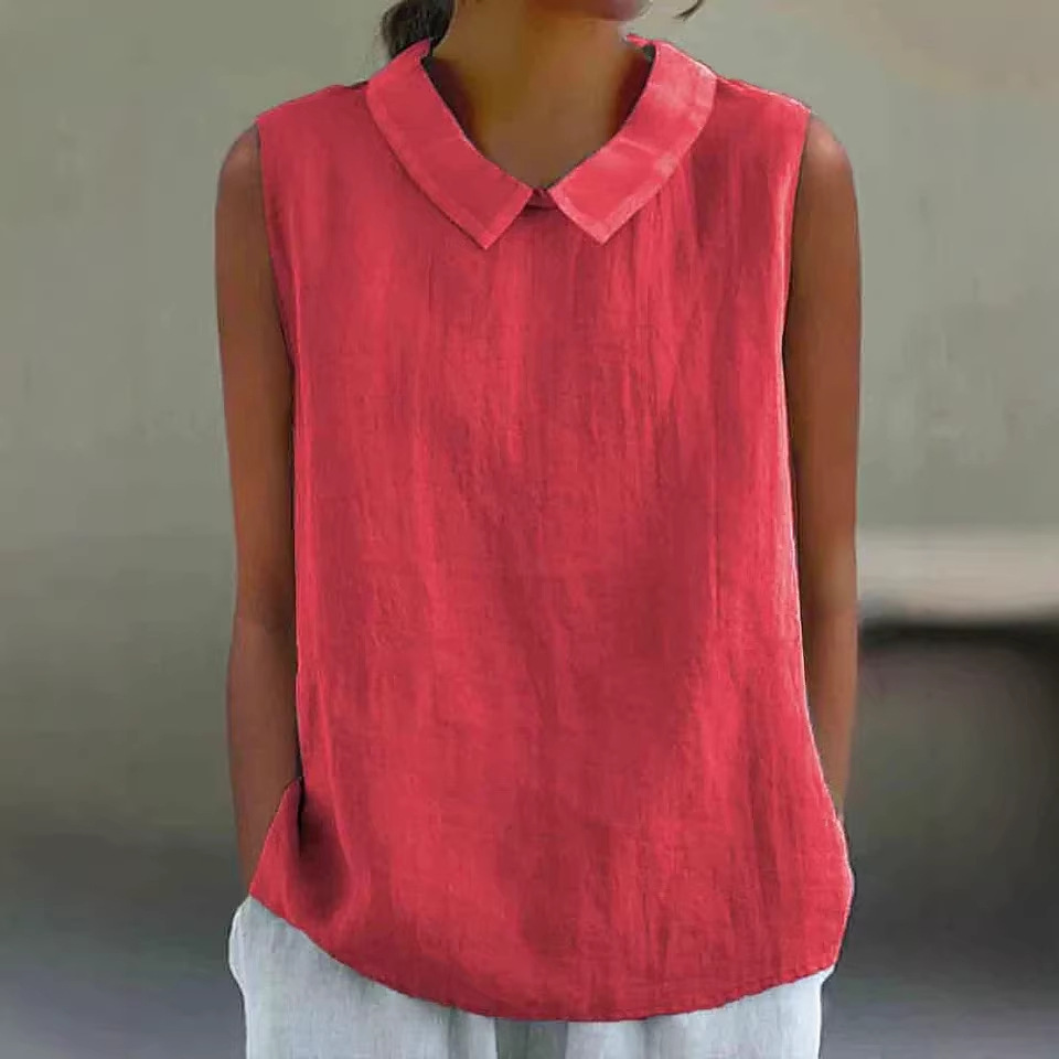 Women's Solid Color Cotton-Linen Sleeveless Tank Top Casual Breathable
