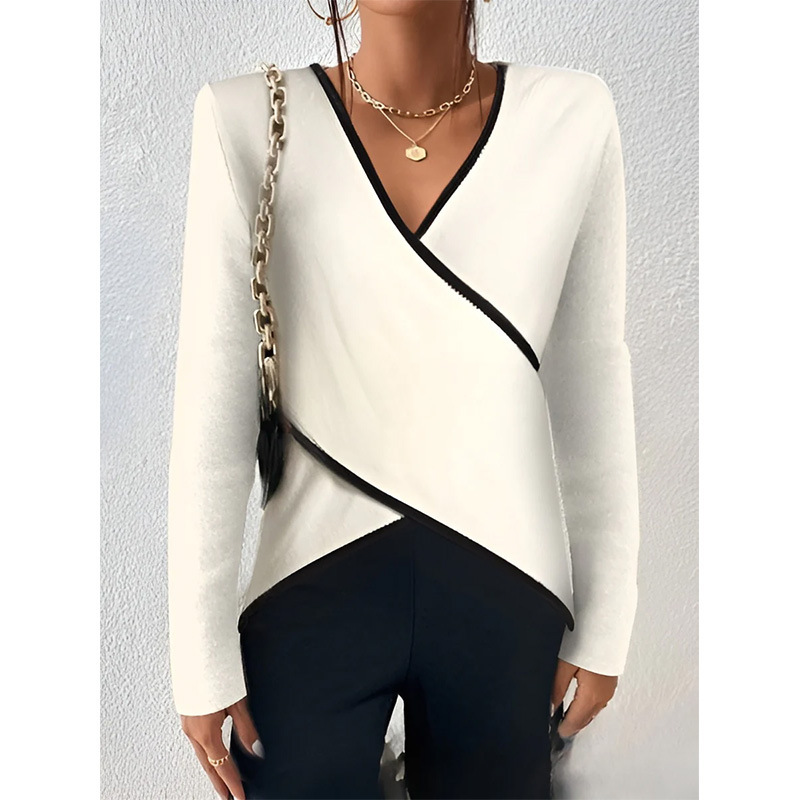 V-Neck Cross Hem Long Sleeve T-Shirt