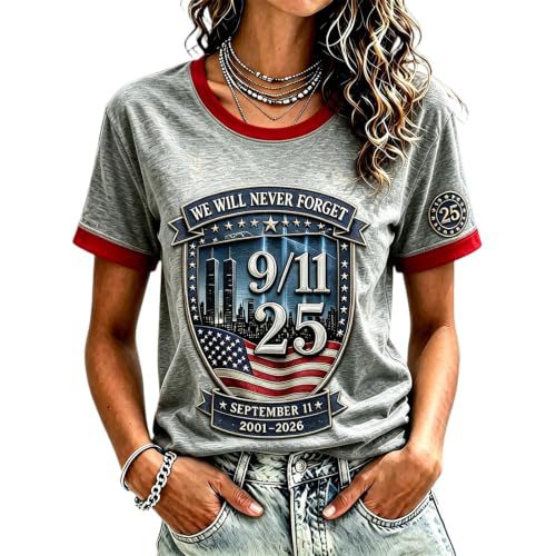 911 Twin Towers Ribbon Flag Print Short Sleeve T-Shirt