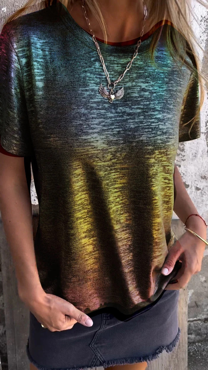 Foil Print Crewneck Short Sleeve T-Shirt for Women