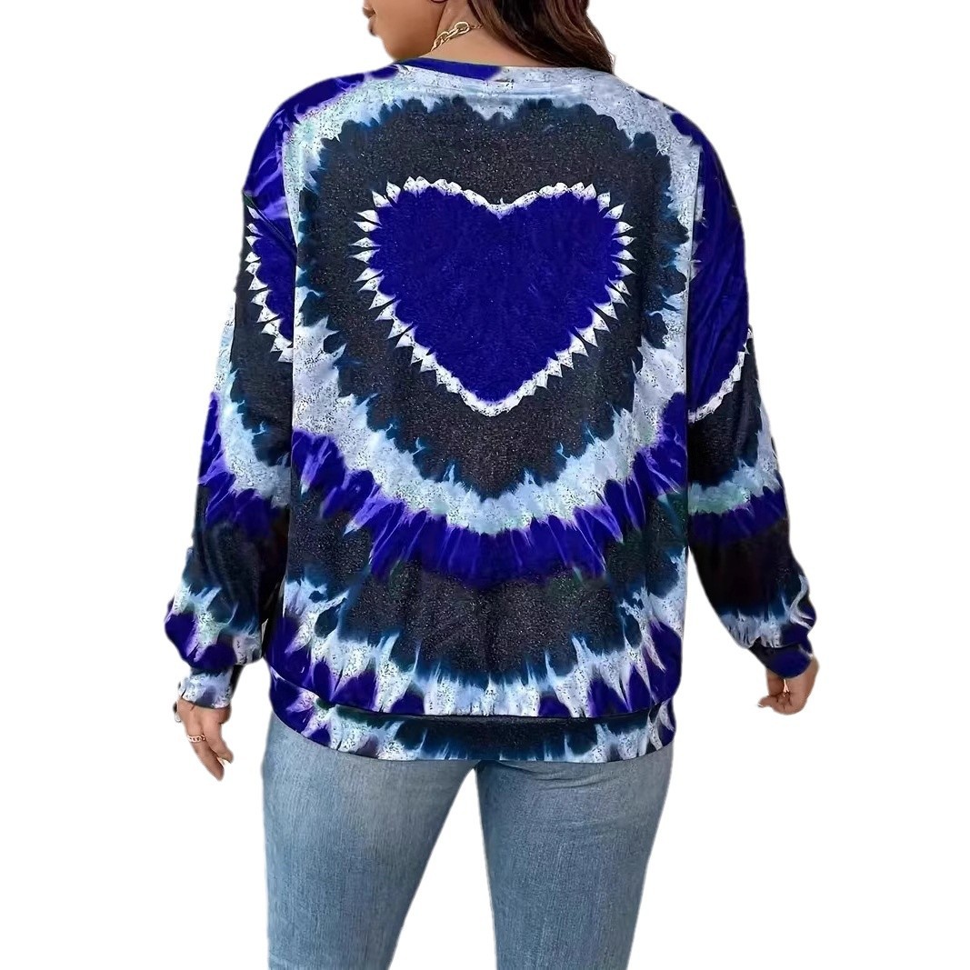 Women's Plus Size Long Sleeve 3D Heart Print Loose Casual Top