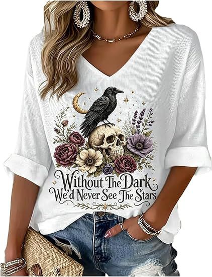 Bird & Crow Floral Print V-Neck Half-Sleeve T-Shirt