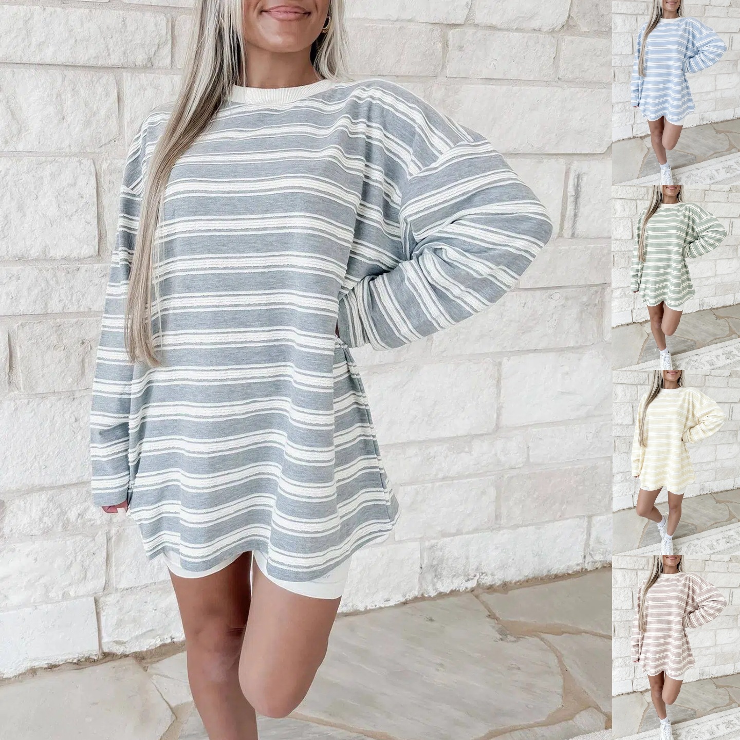 Striped Long Sleeve Relaxed Fit Casual Top for Women