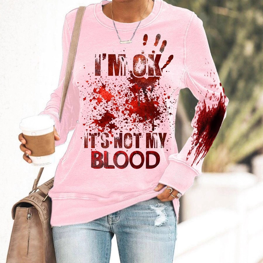 Blood Hand Print Women's Crewneck Long Sleeve Top