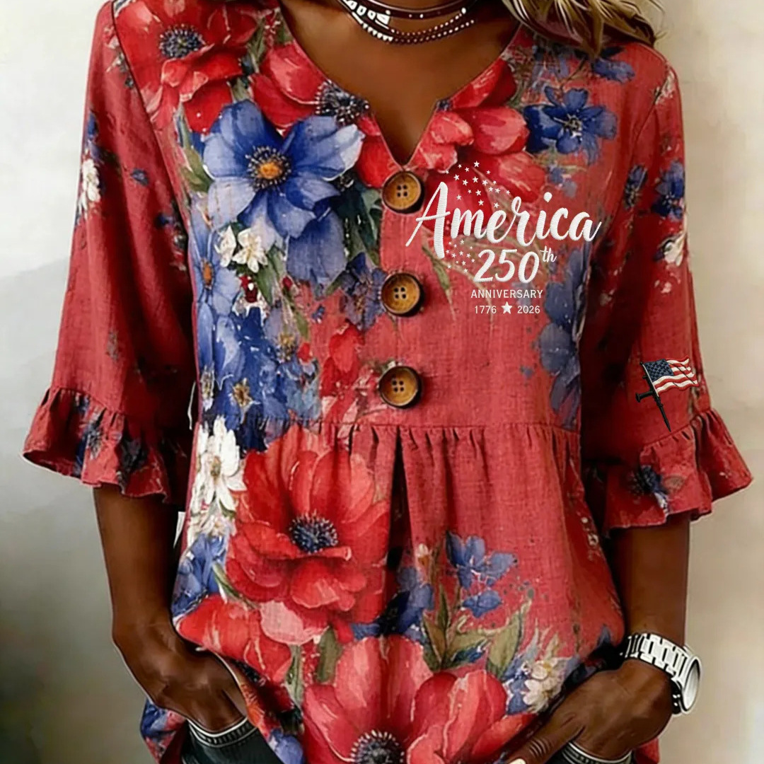 Women's Summer Floral Print Short Sleeve Button-Up Top
