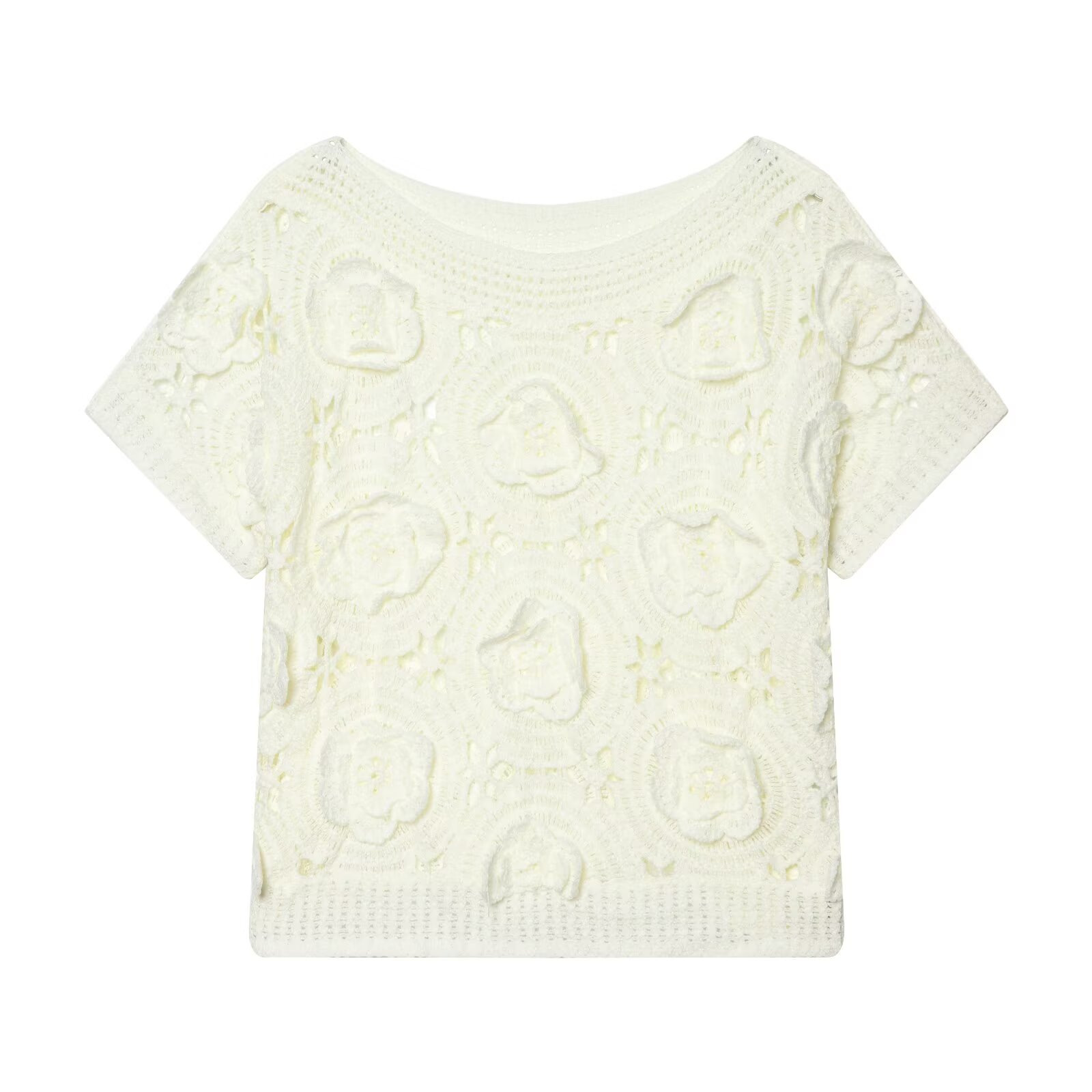 Women's Casual Floral Spliced Short-Sleeve Knit Top