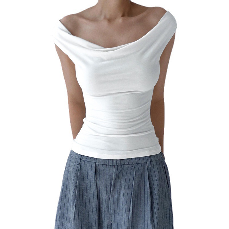 Women's Solid Cowl Neck Sleeveless One-Shoulder Backless Tie Cami Top