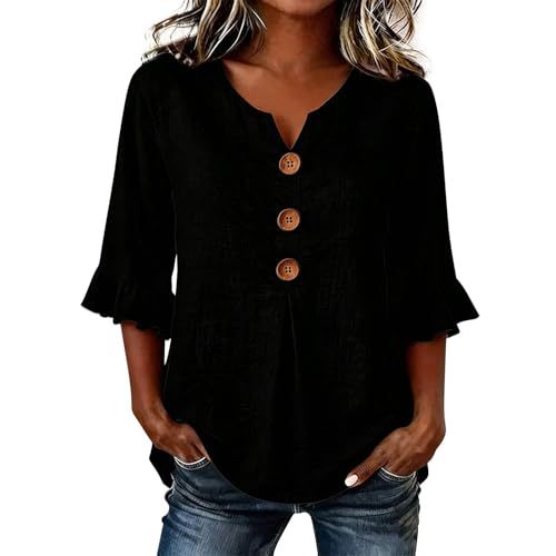 Women's Summer Solid Print Mid-Sleeve Button Top