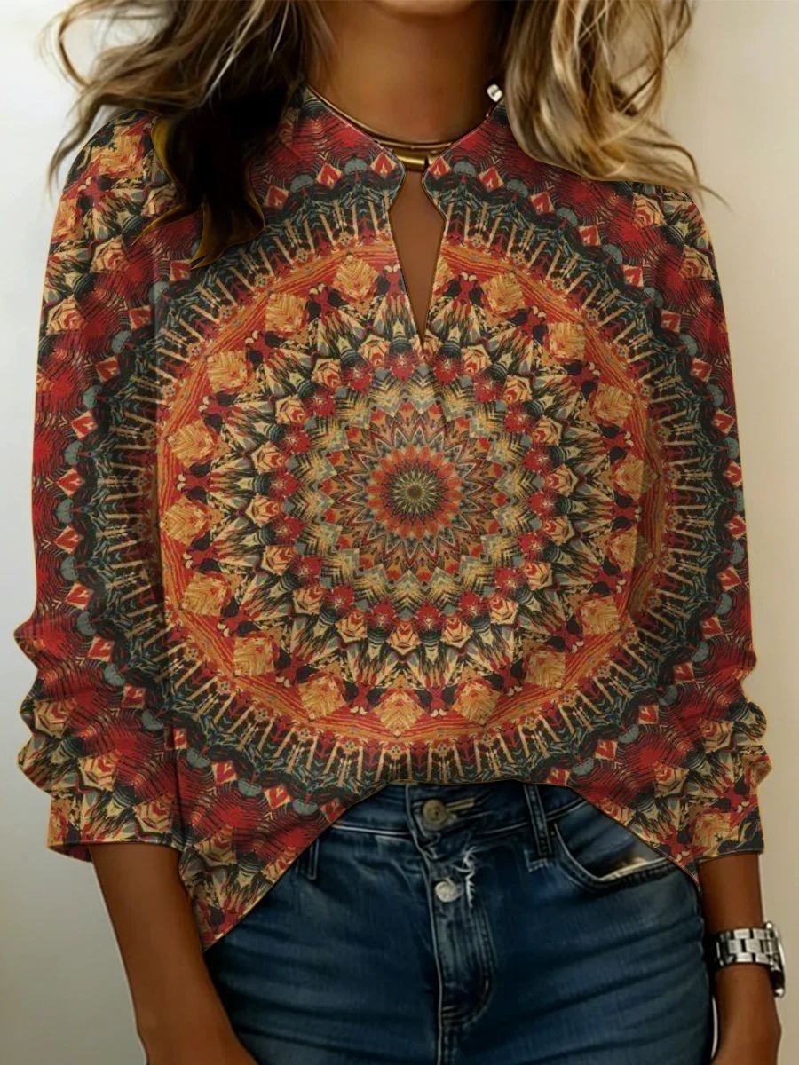 American Flag Print V-Neck Long-Sleeve T-Shirt