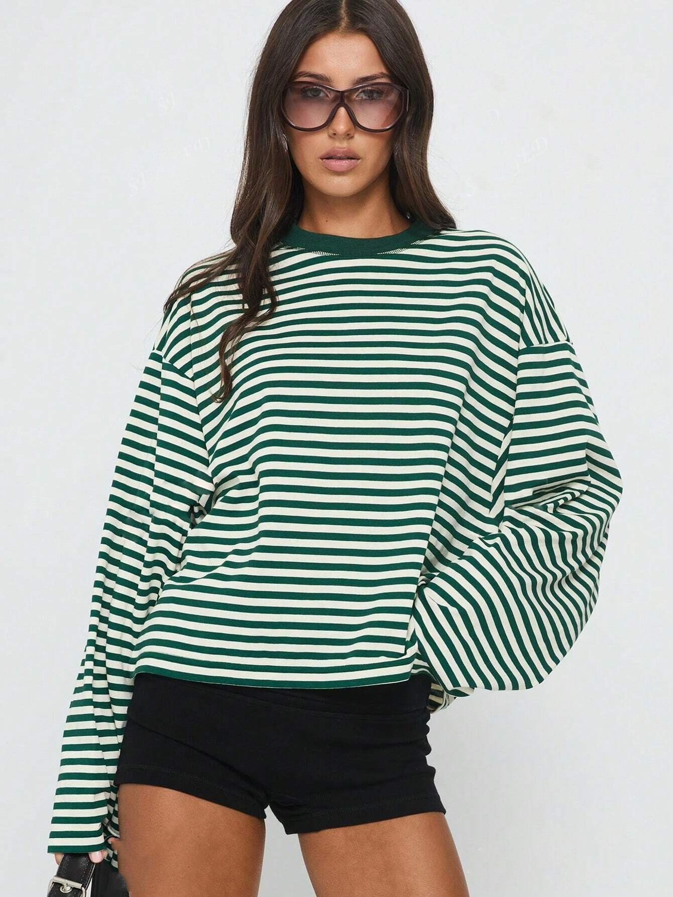Women's Colorblock Striped Long Sleeve Crew Neck Loose Top