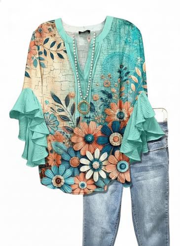 Women's Vintage Floral Print Half-Sleeve Top