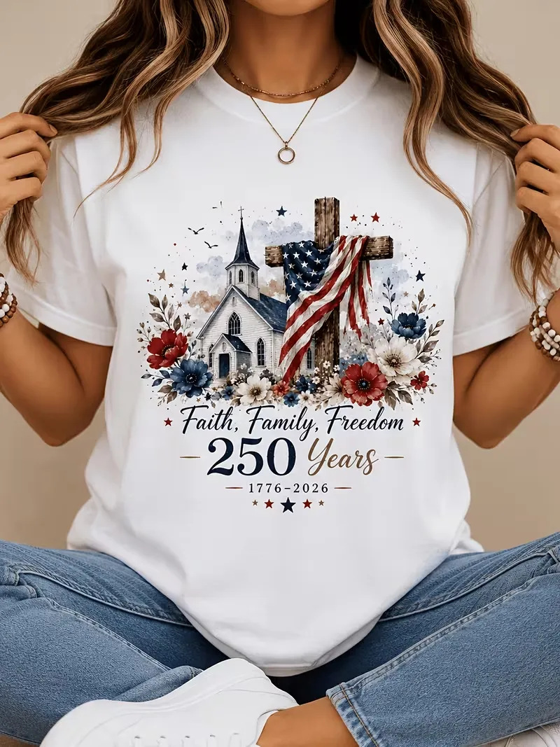 Women's Summer American Flag 3D Print Short Sleeve T-Shirt