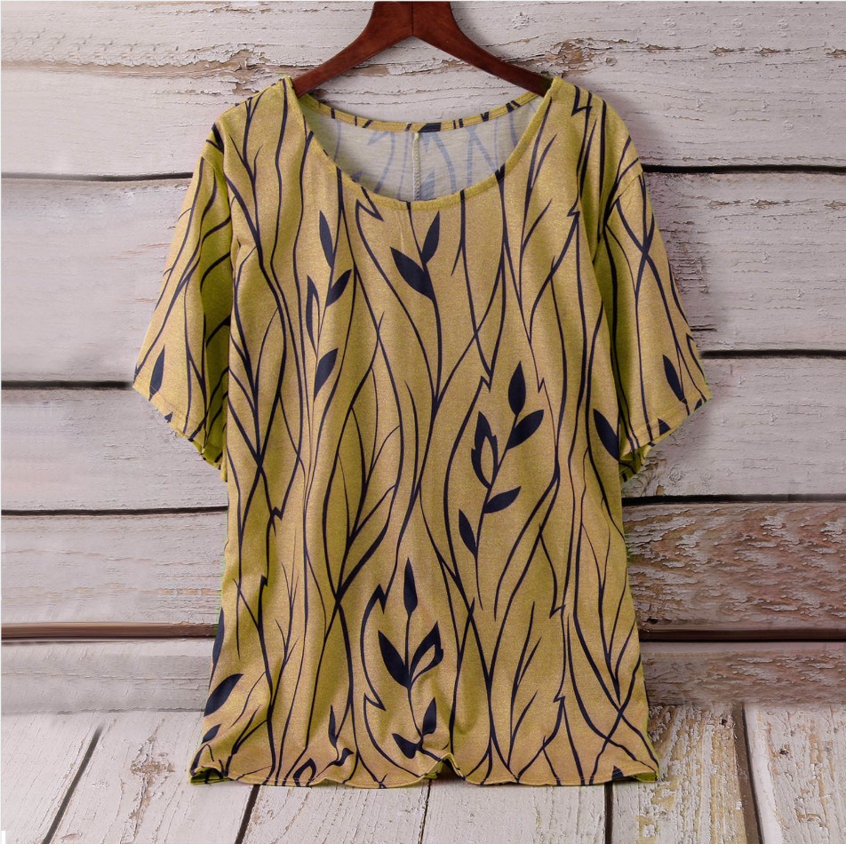 Women's Leaf Print Half-Sleeve T-Shirt Casual Loose Fit