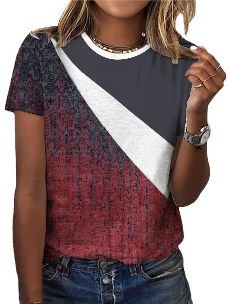 Women's Casual Crewneck Short Sleeve Digital Print T-Shirt