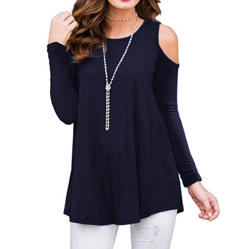 Long Sleeve Solid Off-Shoulder T-Shirt Plus Size Women's Top