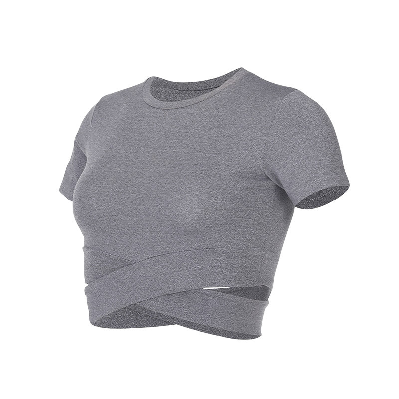 Women's Slim Fit Cross Strap Crop Top Short Sleeve Yoga Shirt