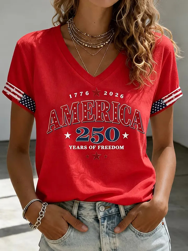 Women's Summer American Flag 3D Print Short Sleeve T-Shirt