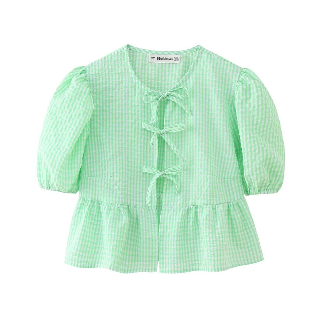 Women's Tie-Front Puff Sleeve Top