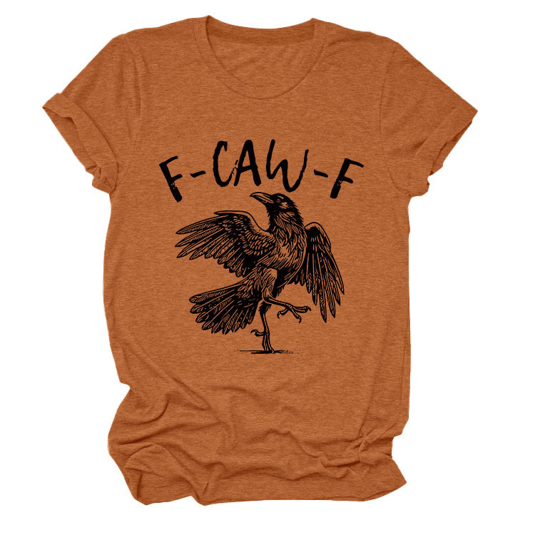 Bird & Crow Print Crewneck Short Sleeve Top