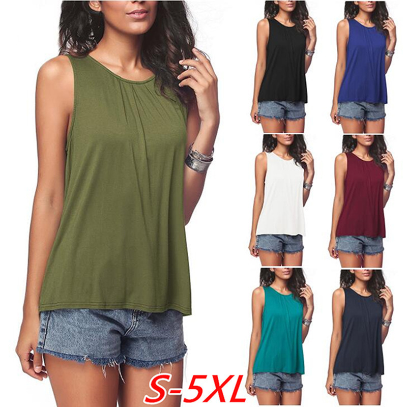 Women's Solid Crew Neck Sleeveless Tank Top