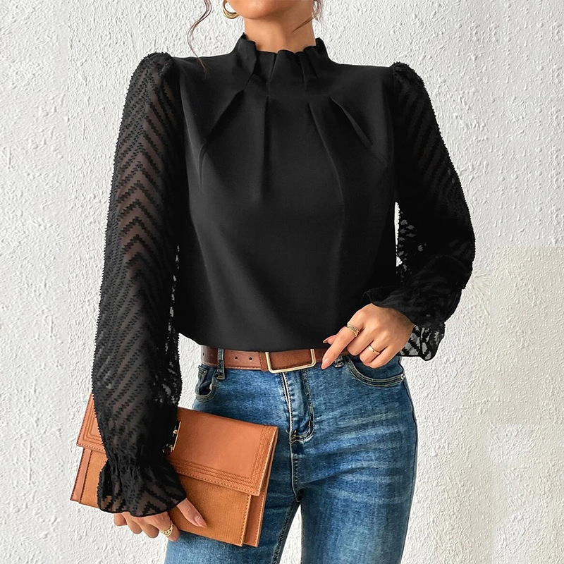 Women's Half-Turtleneck Ruffle Sleeve Chiffon Blouse