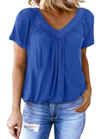 V-Neck Raglan Sleeve Ruched Casual T-Shirt