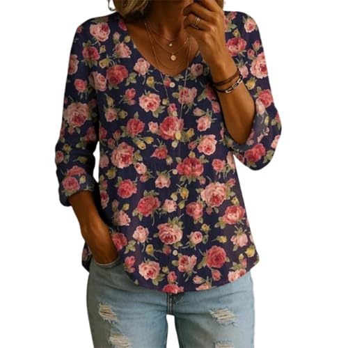 Floral Print V-Neck Long Sleeve T-Shirt