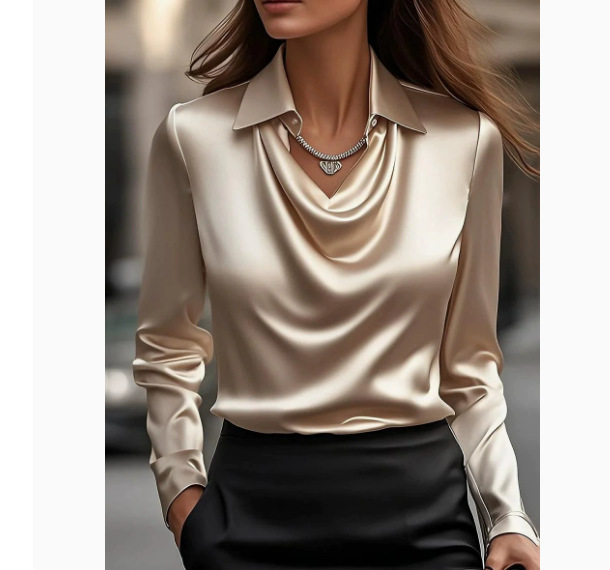 Elegant Printed Draped Collar Blouse for Women