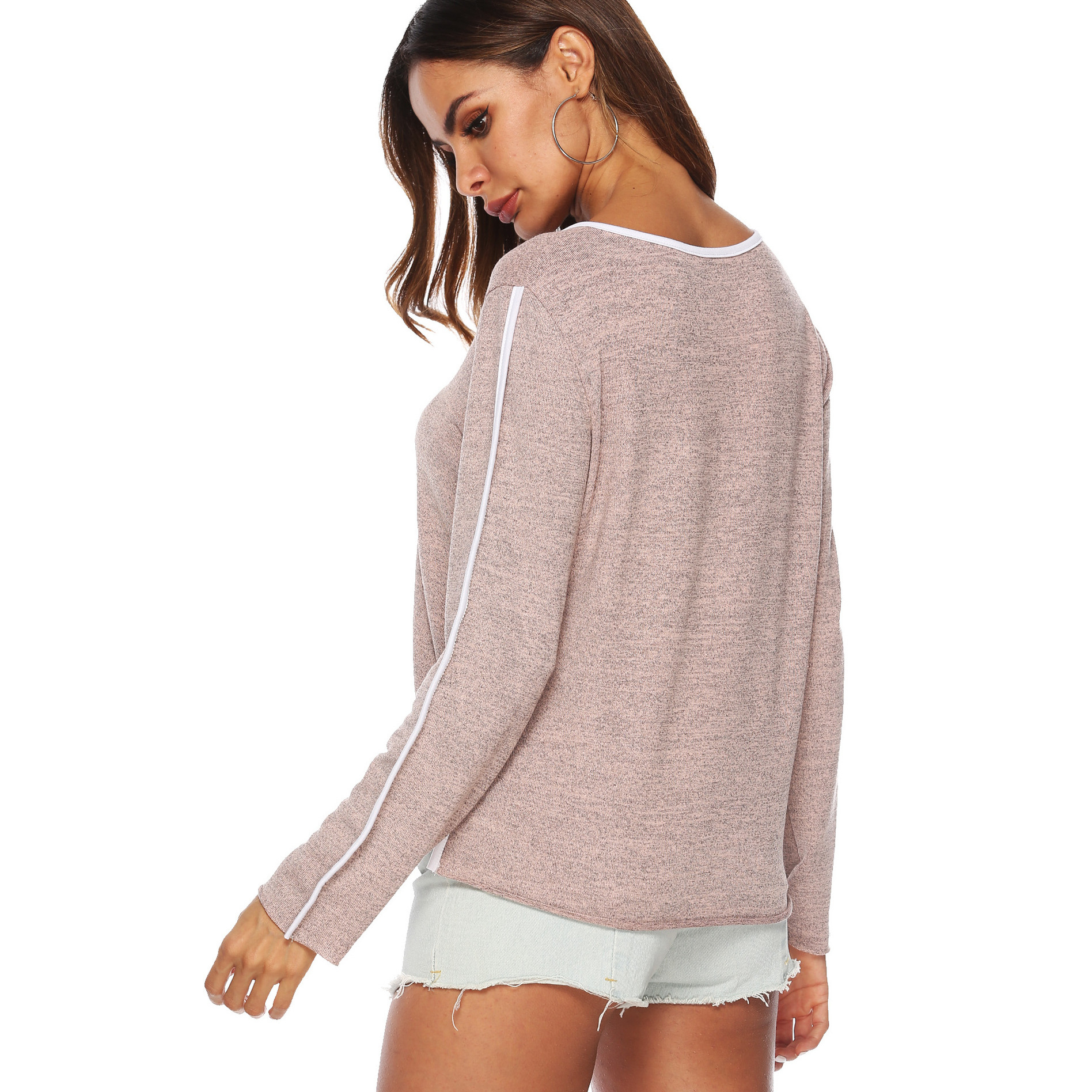 Minimalist Colorblock Long-Sleeve Crewneck Tee