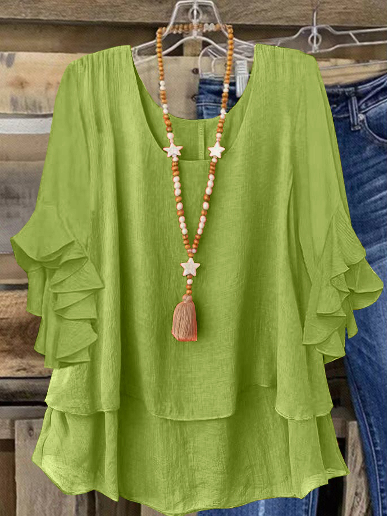 Women's Round Neck Flared Sleeve Loose Fit Casual Top