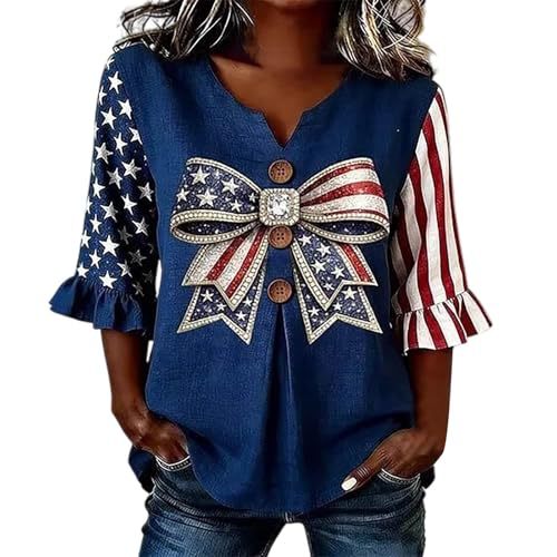 Summer American Firework Print Half-Sleeve Button Top