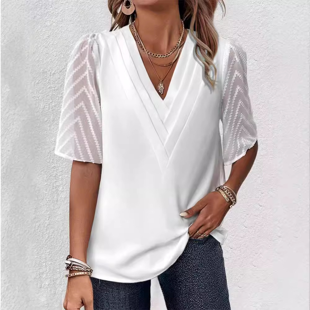 Women's V-Neck Short Sleeve Top Elegant Commuter Style