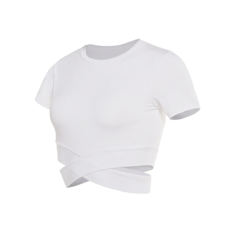 Women's Slim Fit Cross Strap Crop Top Short Sleeve Yoga Shirt