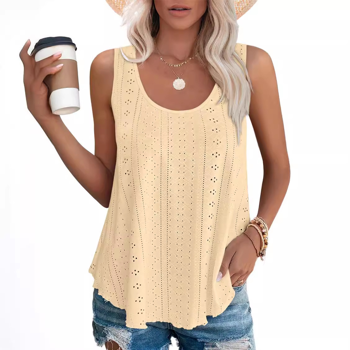 Women's Loose Fit Sleeveless Crew Neck T-Shirt