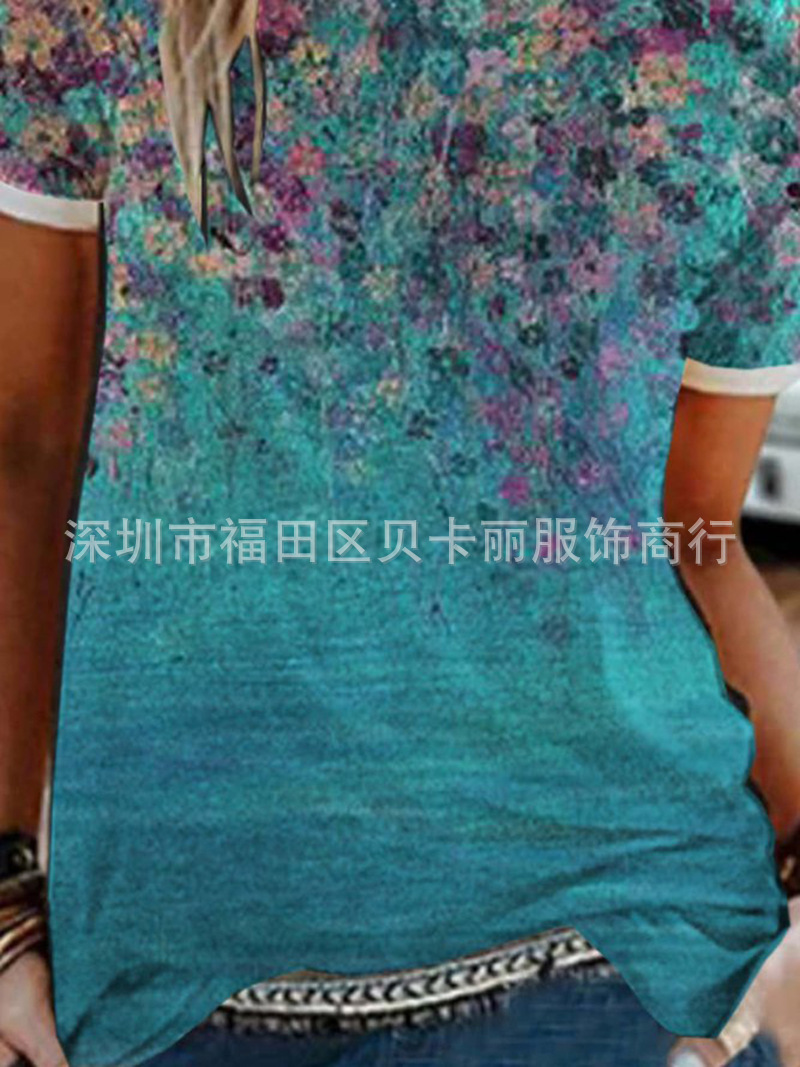Tie-Dye Print Short Sleeve Crewneck Pullover T-Shirt for Women