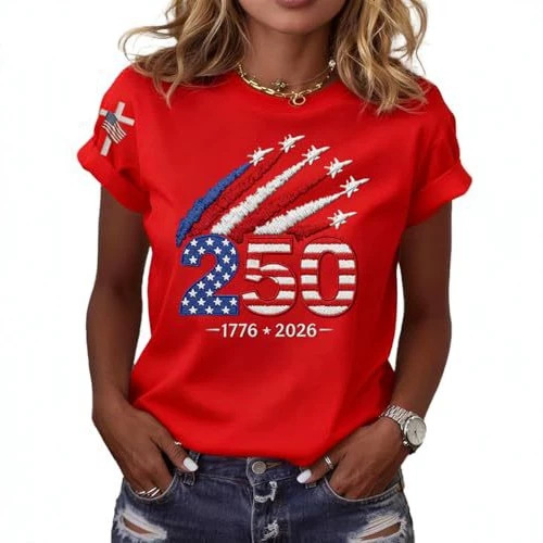 Women's Summer American 250th Anniversary Flag Print T-Shirt