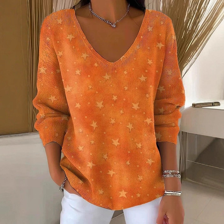 Women's V-Neck Long-Sleeve Floral Heart Strawberry Plaid Print T-Shirt