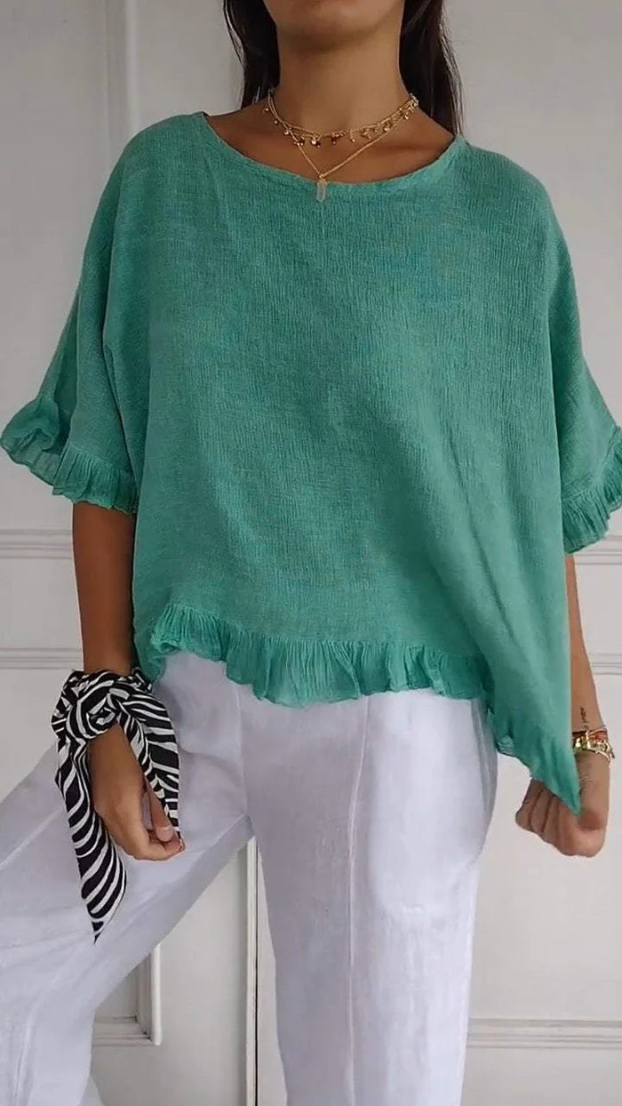 Women's Solid Ruffle Short Sleeve T-Shirt
