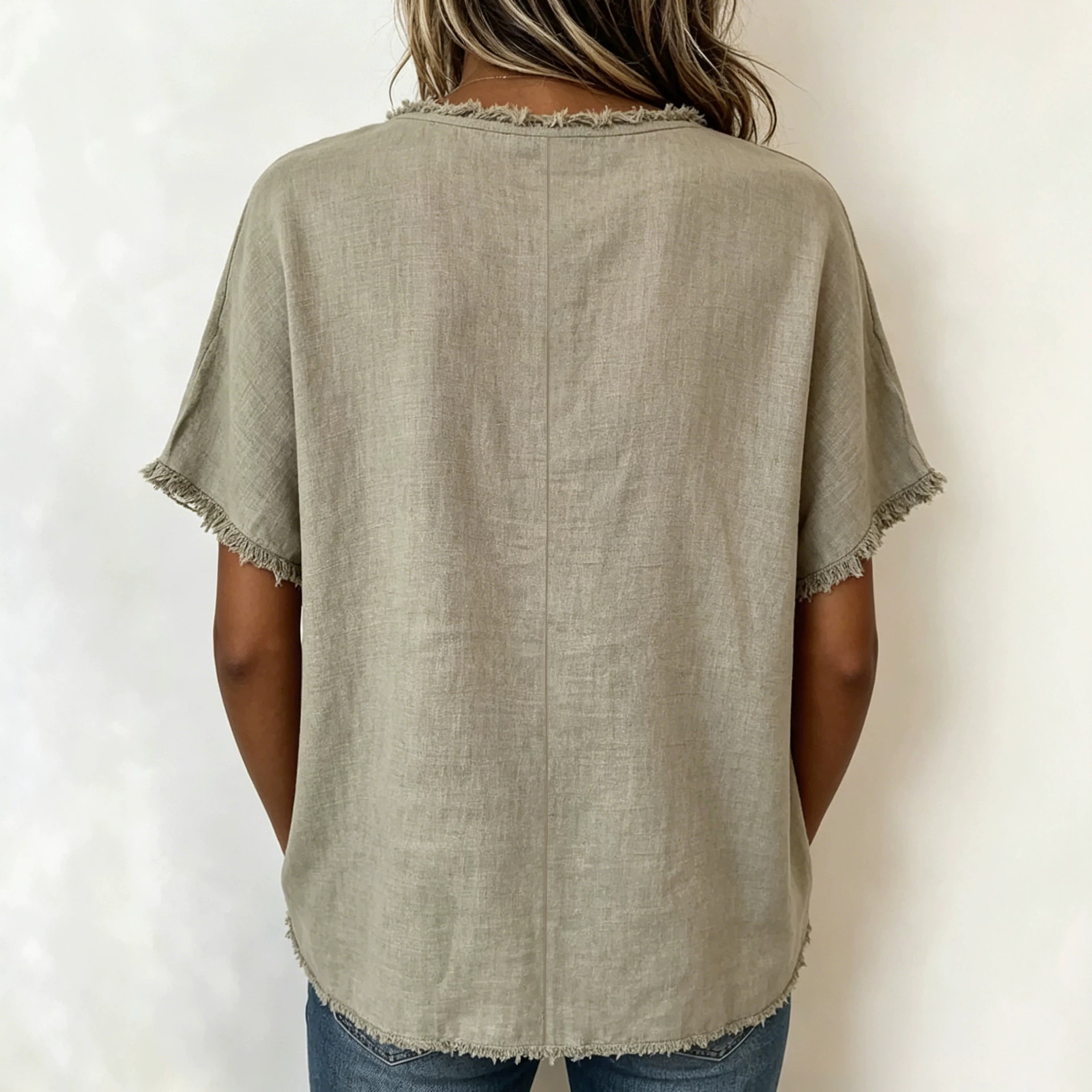 Women's Round Neck Loose Short Sleeve Paneled Top
