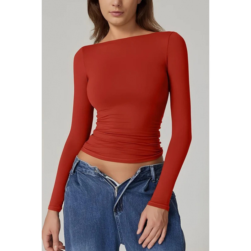 Sexy Open Back Long Sleeve Fitted Top