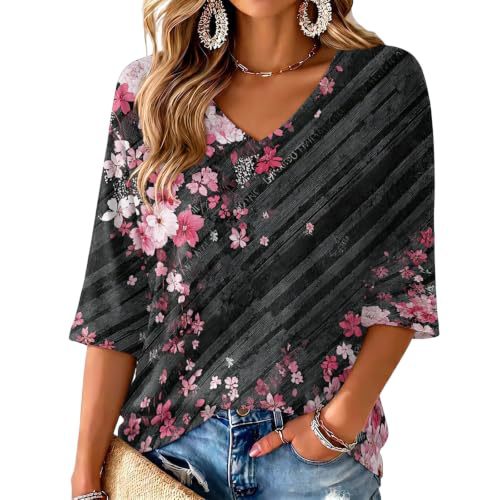 Floral Print V-Neck Half-Sleeve Women's T-Shirt